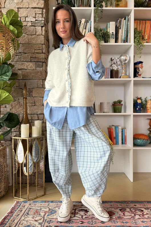 Agatha Libertine Cardigan Ecru Blue